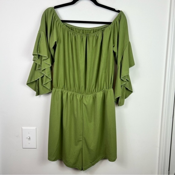 Shein Green Bell Sleeve Off The Shoulder Knot Front Playsuit womens size XL - Picture 5 of 6